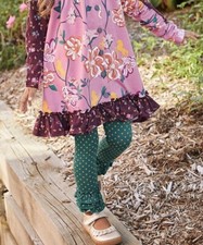 NWT Matilda Jane Girls Community Garden Legging Size 8 Green Polka Dot Ruffle