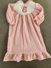 Vintage, Her Majesty Brand, Toddler Nightgown, Pink  White, 3T, Bear Embroidery