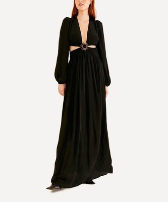 Farm Rio Black Cut-Out Long-Sleeve Maxi Dress Women's Xsmall XS Sun NEW NWT