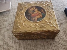 Vintage Wooden Jewelry Trinket Box Hinge madeof nails Gilt Paint Smoke Freehome 