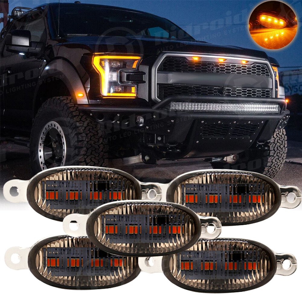MODIPIM 5PCS Amber LED Front Grille Lights For Ford F150 XL/XLT/XLT