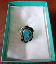 Vintage Native American NAVAJO Sterling Silver TURQUOISE Ring. Size 6 3/4