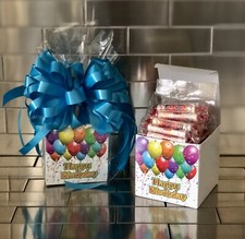 Birthday Gift Basket-Box With 1/2 LB Smarties Candy Wrap And Turquoise Bow