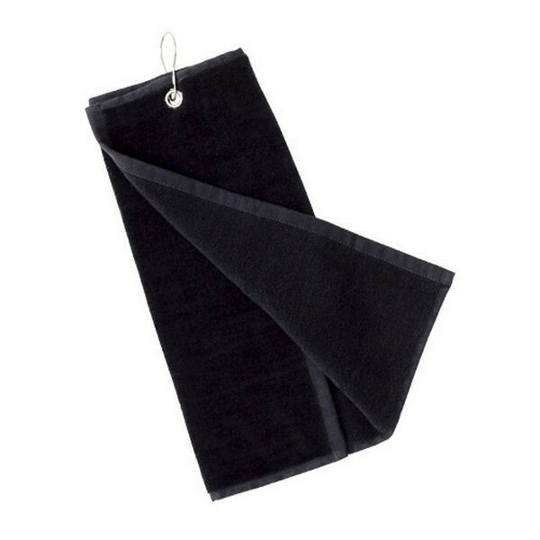 Serviette de golf noire en microfibre premium avec anneau acier