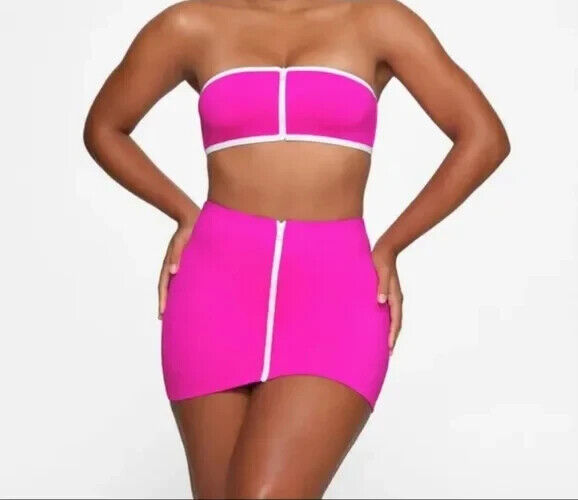 SKIMSピンク ロゴプリント キャミソール S Skims Womens Size XS Sporty Zipper Swim Mini Skirt Hibiscus Pink