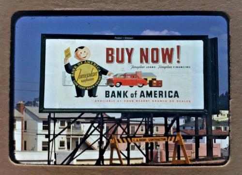 Kodachrome Red Border Slide | *1949* BANK OF AMERICA LOANS Billboard Sign Ad - Picture 3 of 3