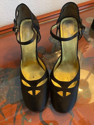 Vtg Miu Miu Black Silk Strappy High Heels Sz 36.5