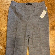 Le Suit Separates black, white plaid flat front straight leg trouser dress pants