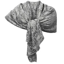 Sciarpa Pizzo Paillettes Scialle Brillante Foulard Donna XL Coprispalle Argento