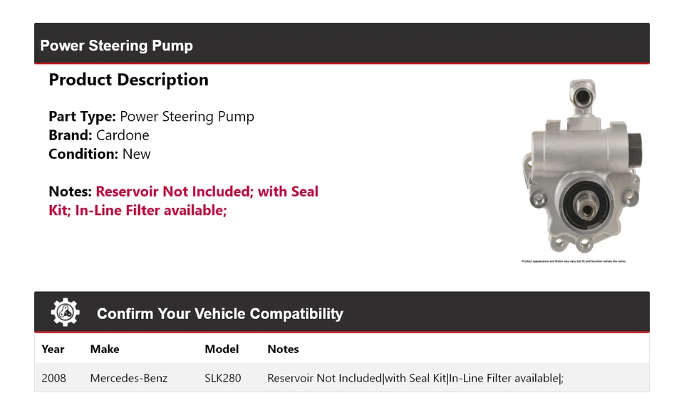 Bomba de dirección asistida Cardone para Mercedes-Benz SLK280 2008 Foto 2 de 4