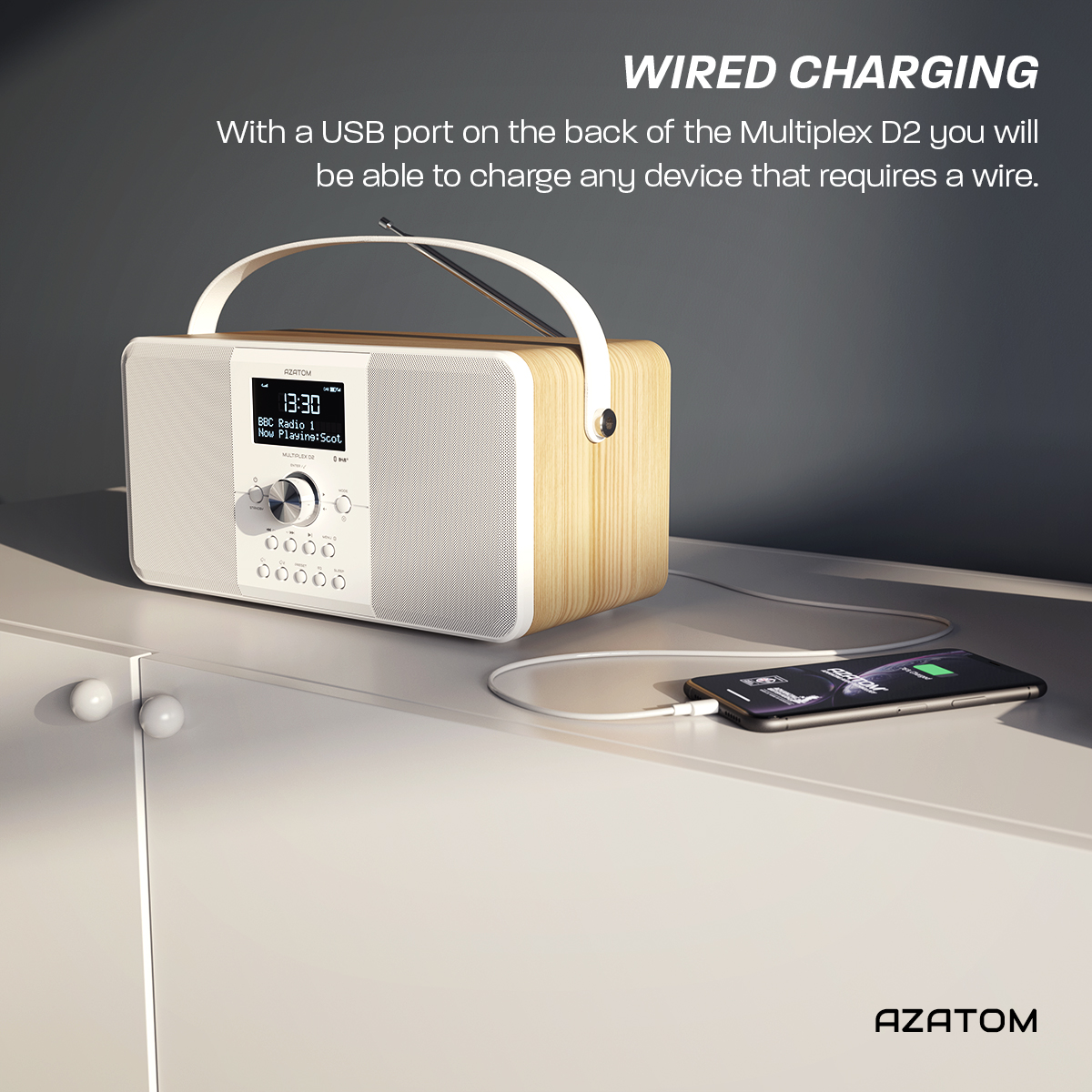 Azatom DAB DAB FM Radio Speaker Clock Alarm Bluetooth - Multiplex Oak (R) 709311394012 - Foto 2