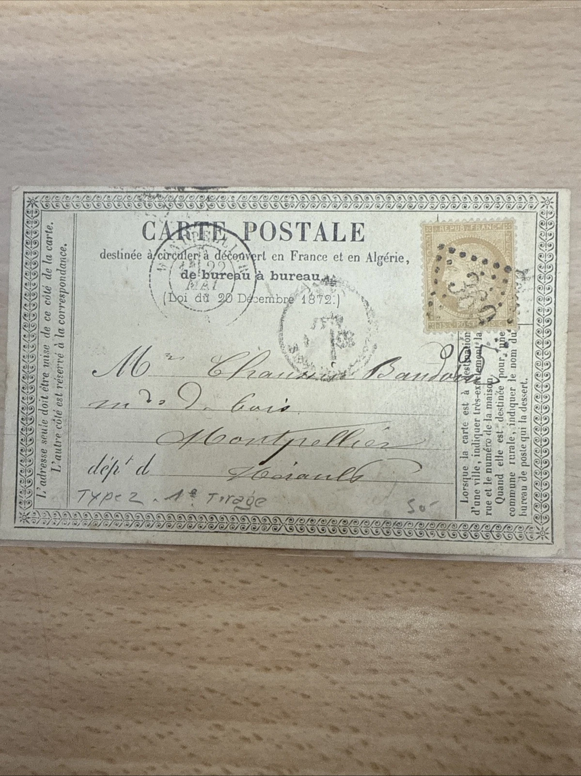 CPA Carte Postale Ancienne Timbre 1872 1873 1874 1875 … À Identifier