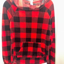 No Boundaries Plaid Hoodie Womens S Red Black Excellent Buffalo Check Plush