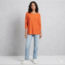 Michael Kors Womens Size Medium Orange Knit Tunic Sweater Side Slit Scoop Neck