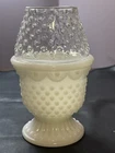 Avon Vintage Hobnail Fairy Lamp Milk Glass Candle Holder, Clear Top, 6.25"