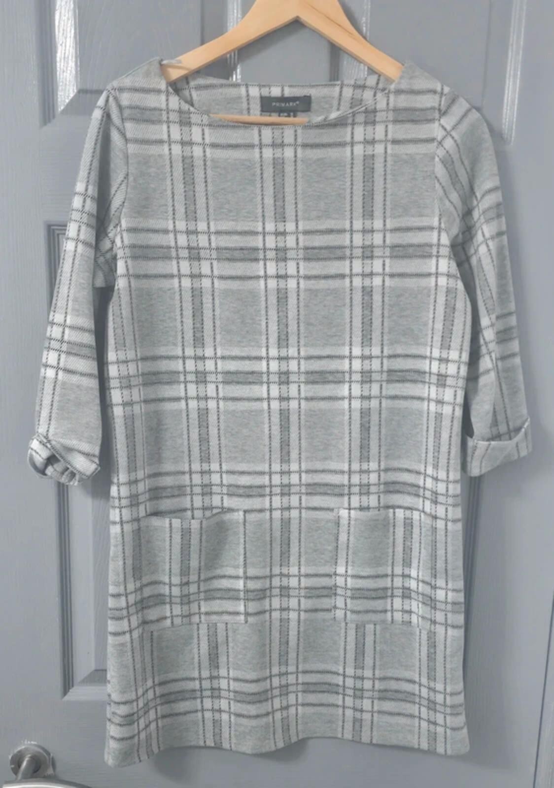 Primark Grey Checked Tunic Dress Size 10 image 2