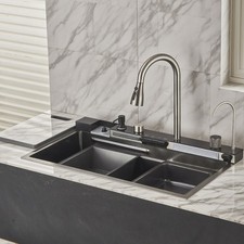 31.5" Single Bowl Smart Kitchen Sink Drop in Workstation Stainless Steel Gray