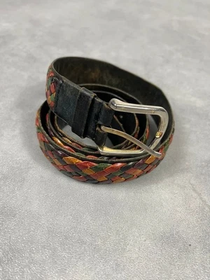 Ceinture cuir tressée multicolore vintage archive France 80cm - Photo 1/4
