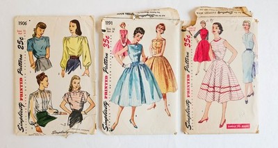 Simplicity Patterns Lot of 3 Woman s Blouses Dresses Size 16 Bust 34 1950s MCM