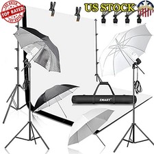 Photography Backdrop Kit 8.5x10ft Muslin Black White Background Lighting Set New