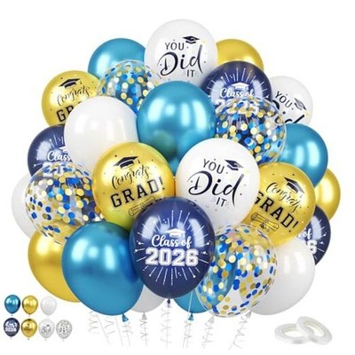 Blue and Gold Graduation Balloons, 60PCS Congrats GRAD Blue Gold Graduation