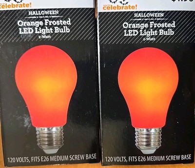 Two (2x) 1 Watt Orange Frosted Light Bulb Medium Screw Base 120V E26 Halloween