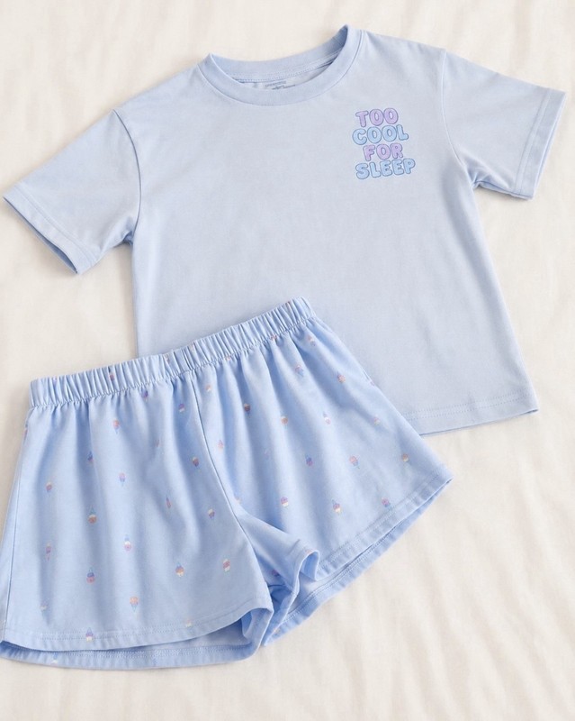 Carter's Girls Size 8  Blue Ice Cream All-Over 2pc Pajama Set Shorts