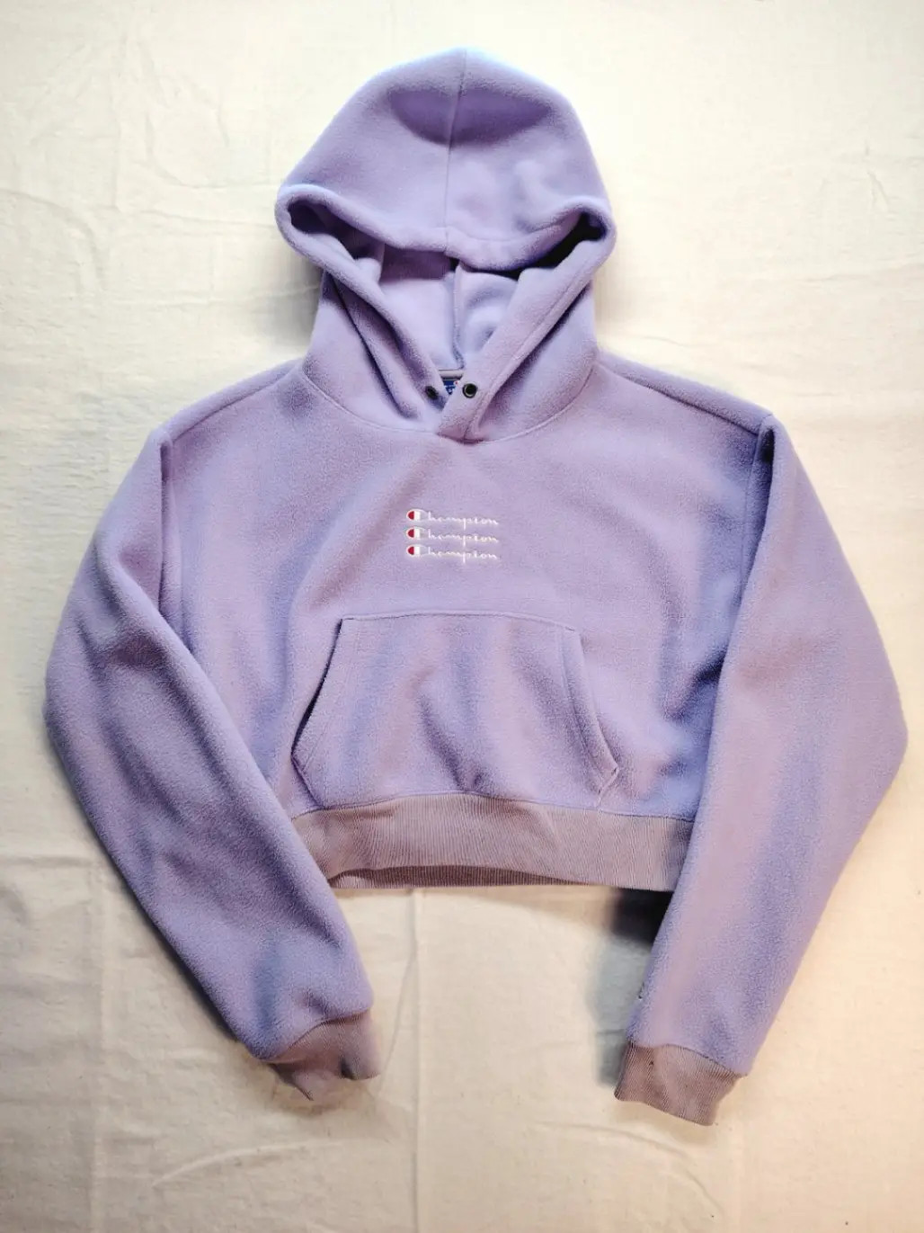 Champion Damen Cropped Bauchfrei Fleece Hoodie Sweatshirt S Lila Pullover