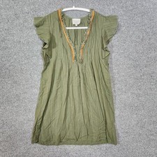 Hayden Womens Mini Dress L Green V-Neck 100% Cotton Ruffle Short Sleeve