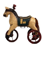 Vtg Style Wooden And Metal Hand Carved and Painted Horse Tricycle Folk Art 8  