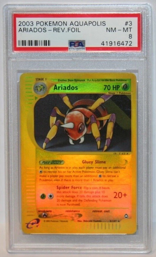 ARIADOS Reverse Holo 3 2003 Pokemon Card Aquapolis PSA 8