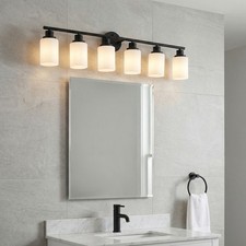 39'' Vanity Light 6 Lights with Glass Shade Bathroom Mirror Wall Fixture Black