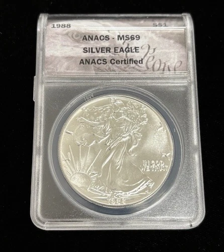1988 $1 AMERICAN SILVER EAGLE ANACS MS69