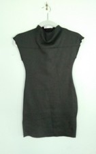 Zara Coated Dress Small Black Stretch Mock Neck Cap Sleeve Mini Chic Trendy New