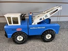 Tonka 1970's Mighty Blue Wrecker Tow Truck "24 Hour Service" Double Boom