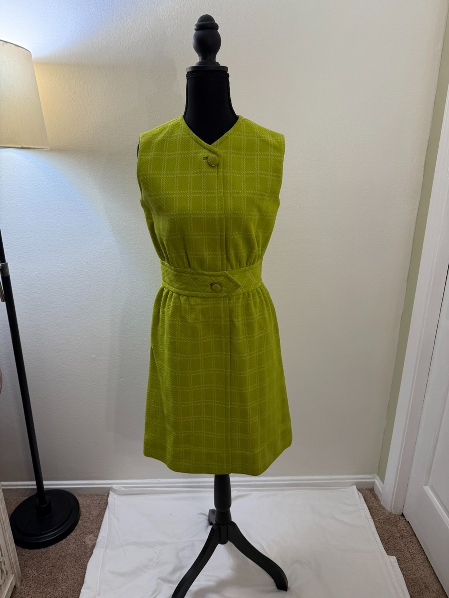 Vintage 1960s  Peck & Peck Fifth Ave NY Green Plaid A-Line Dress  MCM Classic View 2