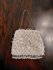 Vintage Beaded faux pearl evening bag hand Made in Hong Kong