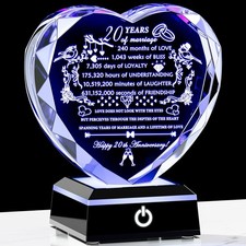 YWHL 20th Wedding Anniversary Crystal Gifts with Colorful LED Base Clear