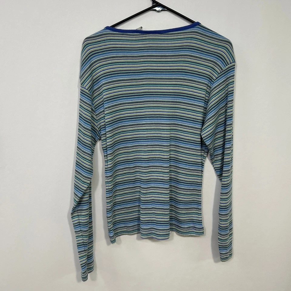 NorthCrest синий зеленый в полоску ребристый верхний L Y2K ретро минималистский эластичной Корея - Изображение 4 из 4