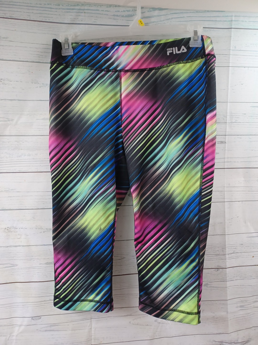 Leggings Capri Fila Sport Performance Running Mid Rise M Neon Multicolore Arcobaleno