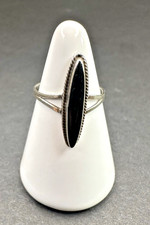 Vintage Taxco Mexico 925 Sterling Silver Elongated Onxy Ring Size 6 Signed TD-25