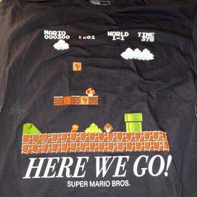 New Super Mario Bros. "HERE WE GO!" NES World 1-1 T-Shirt Black Size M Nintendo