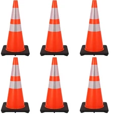 6PCS Safety Cones Traffic Cones 28" Orange Reflective Collars Road Cones