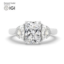 Radiant Diamond Trilogy Ring 18k White Gold Labgrown 3.15 Ct Solitaire
