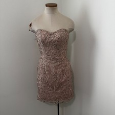 Sherri Hill 10 Pink Beaded Floral Strapless Mini Dress Hoco Homecoming Dance 90s