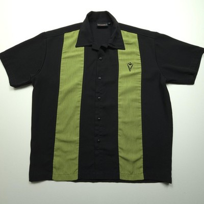 VTG Steady Last Call Mens Shirt Medium Black Green Panel Bowling Camp Rockabilly