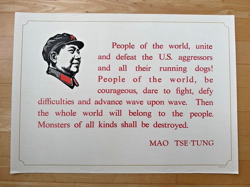 Vintage 1960s MAO Tse Tung Quotes Chinese Communist Government Poster