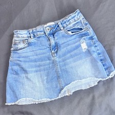 Zara Girls  Denim Miniskirt Sz 9 Jean Distressed Adjustable