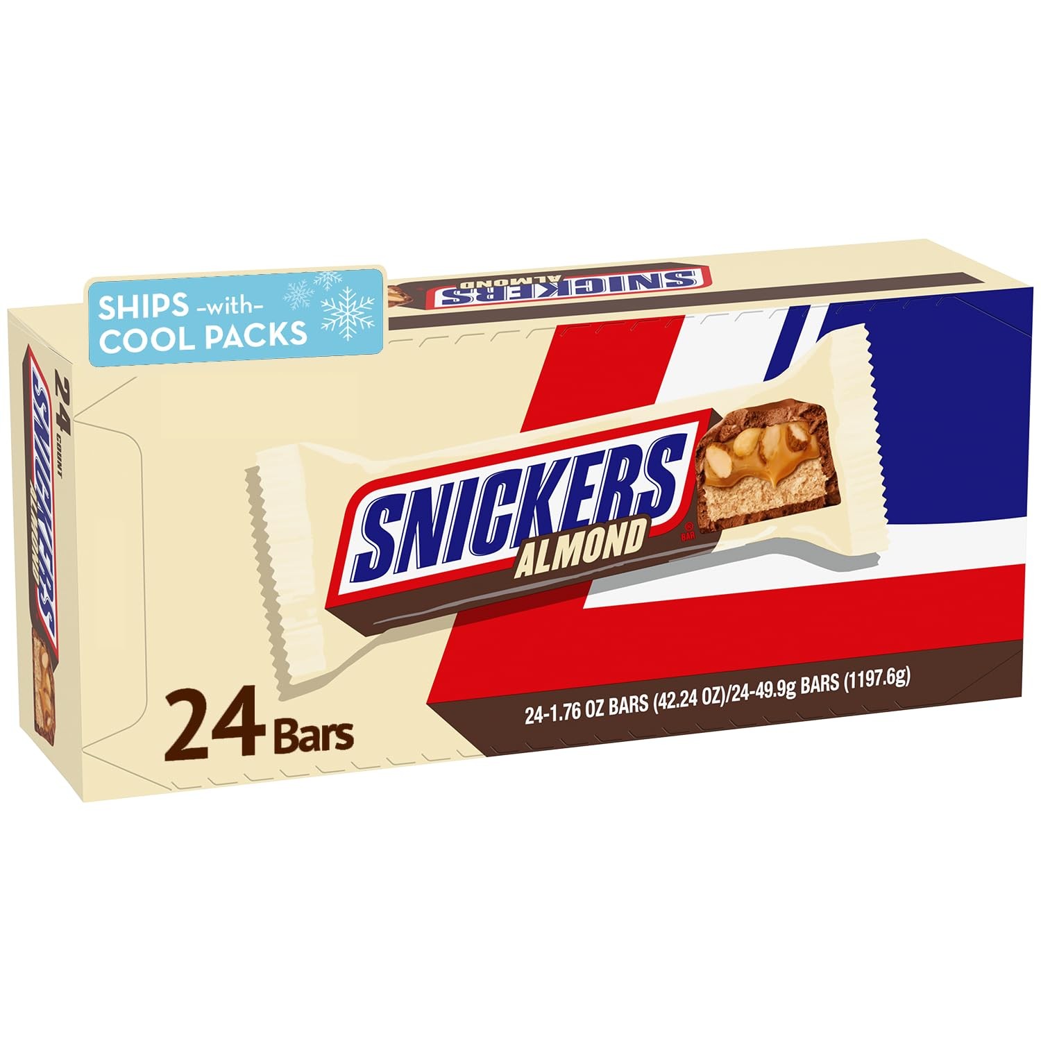 SNICKERS Almond Milk Chocolate Bars 1.76 oz Bulk Pack of 24