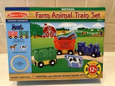 NIB Melissa  Doug Farm Animal Train Set Wood Railway 12 Pieces 0644